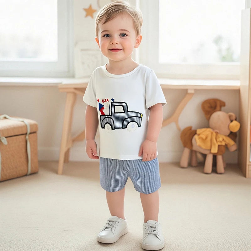 Toddler Boys 4th of July Truck Embroidered Set