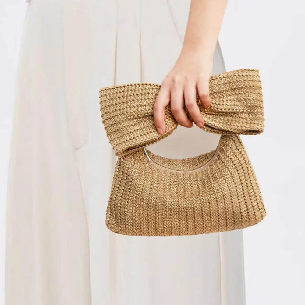 Boho Straw Bow Clutch Bag