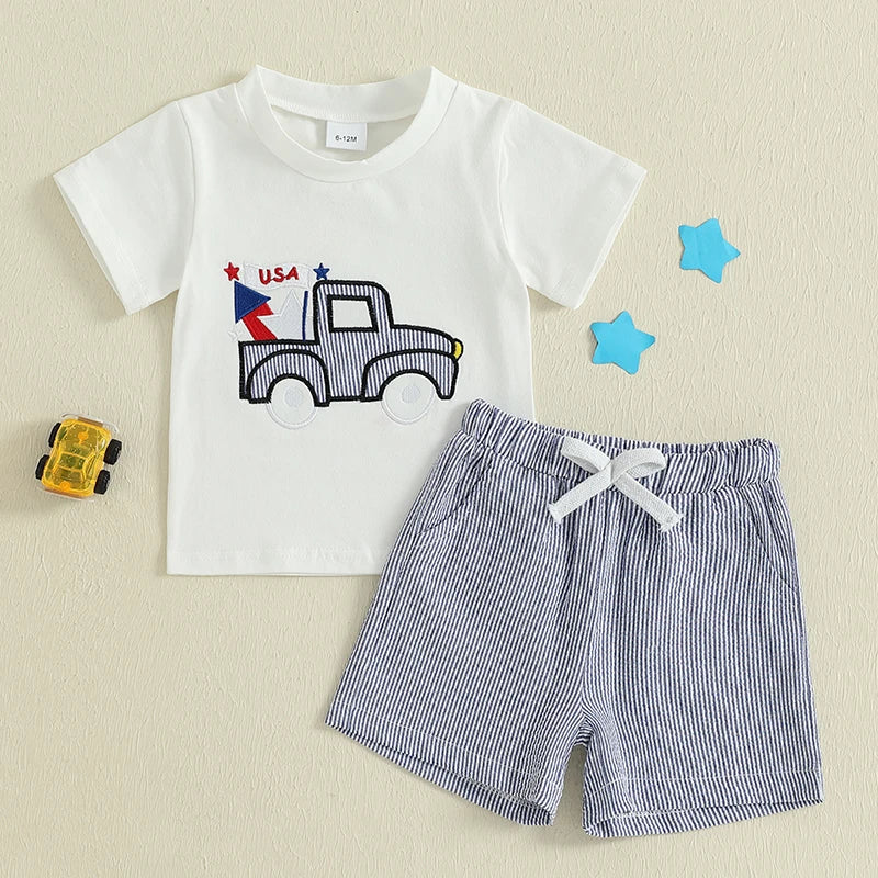Toddler Boys 4th of July Truck Embroidered Set