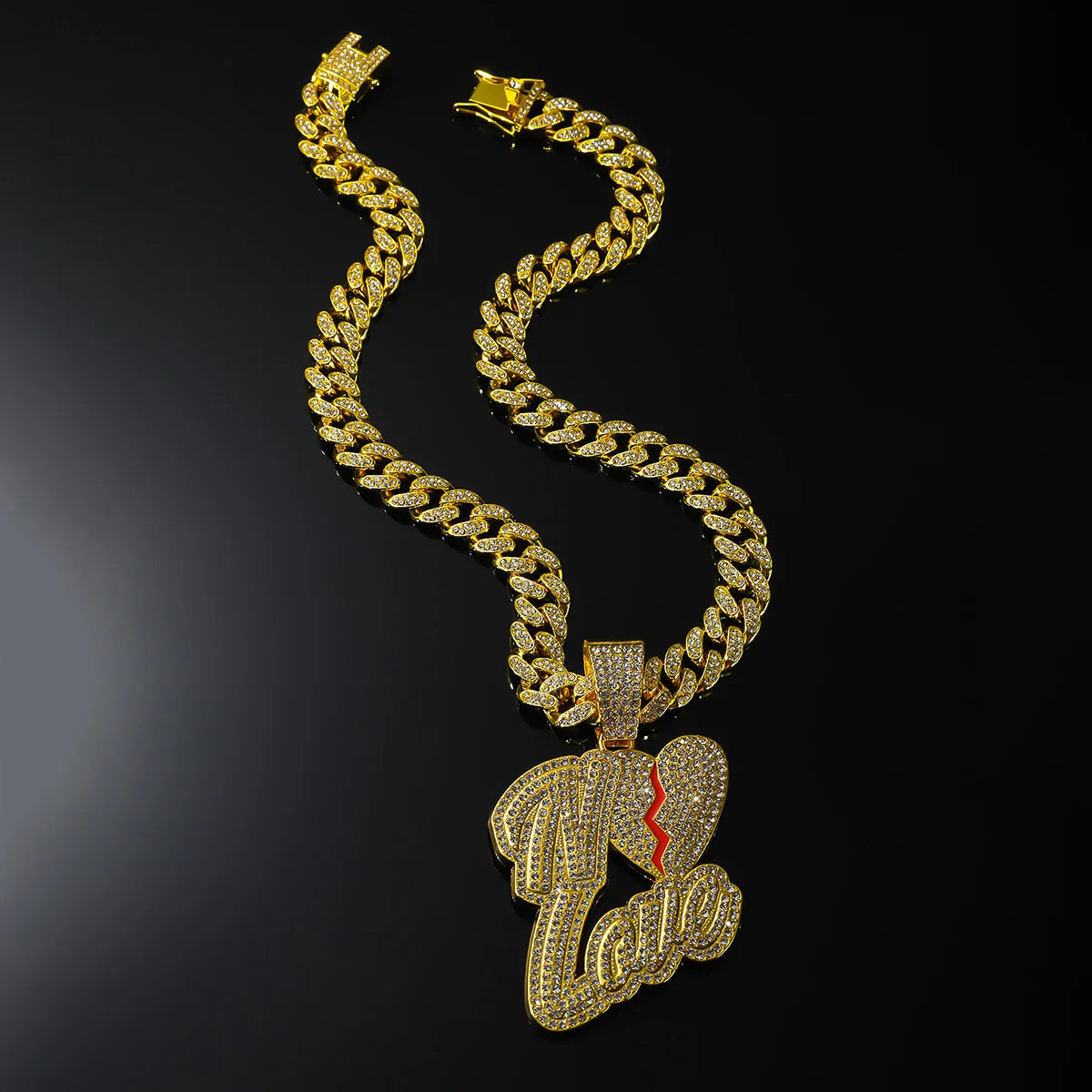 Love Heart Pendant Cuban Chain Necklace