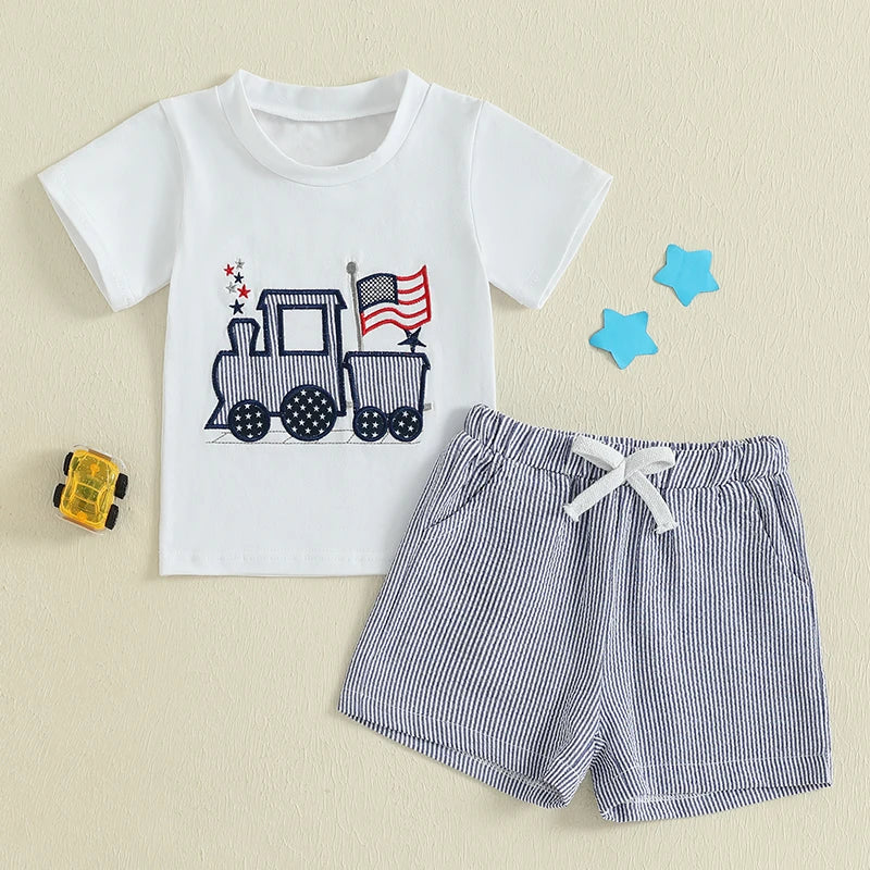 Toddler Boys 4th of July Truck Embroidered Set