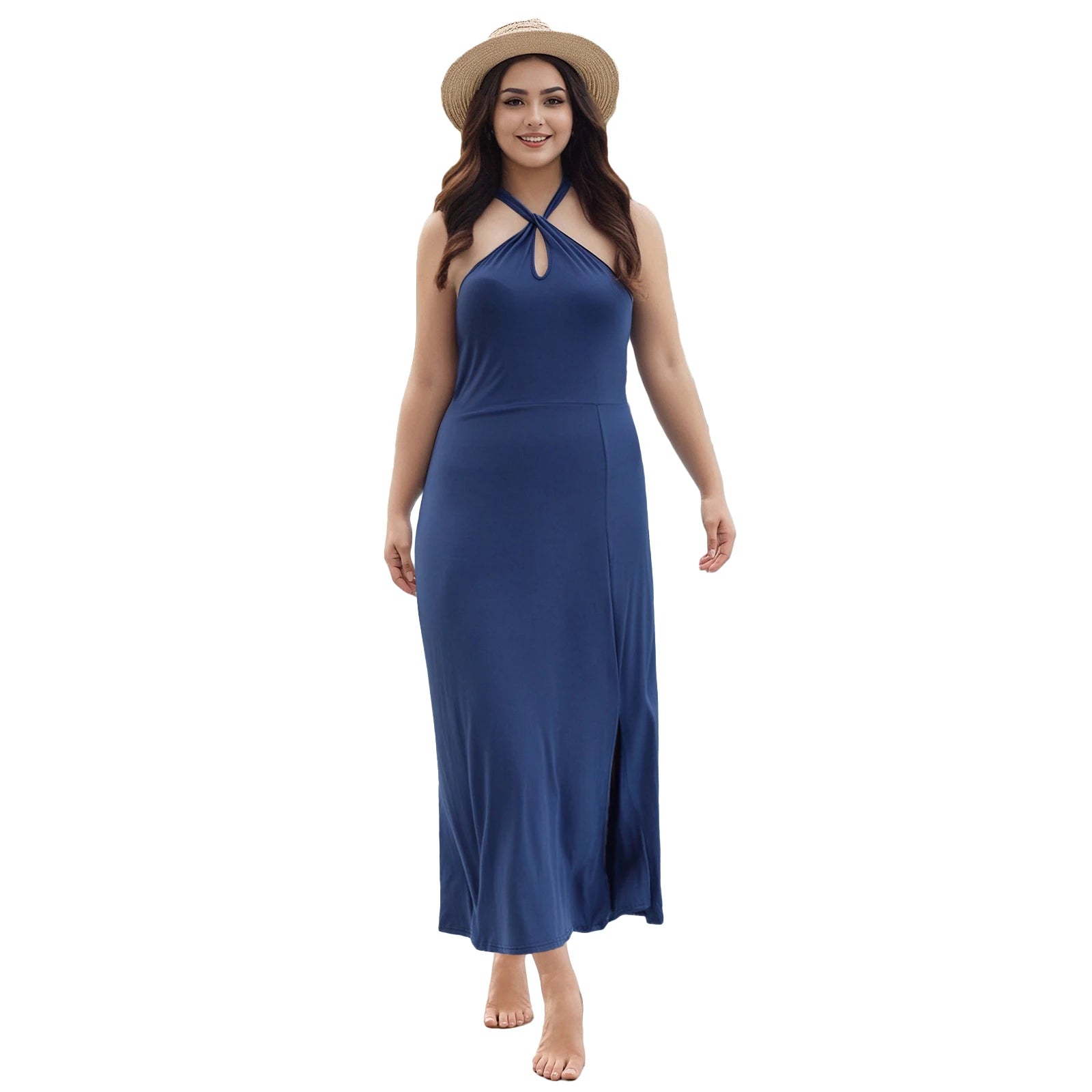Elegant Plus Size Halter A-Line Dress