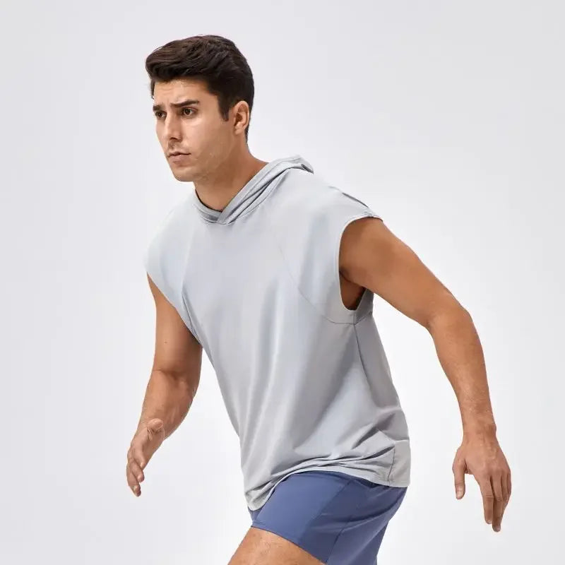 Men’s Wide Shoulder Quick-Dry Hooded Tank Top  Product Description: