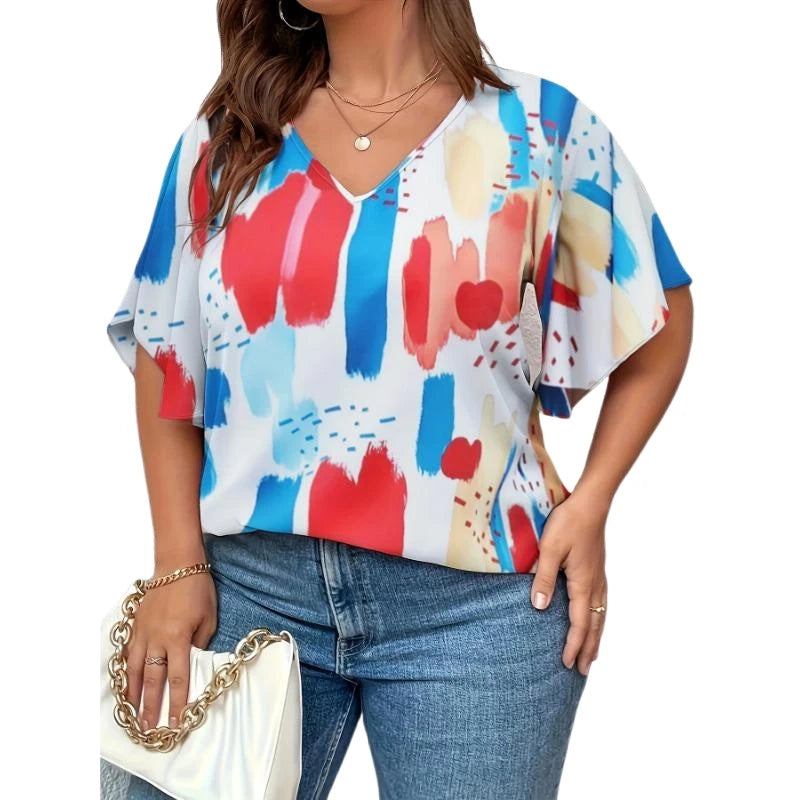 Plus Size V-Neck Printed T-Shirt