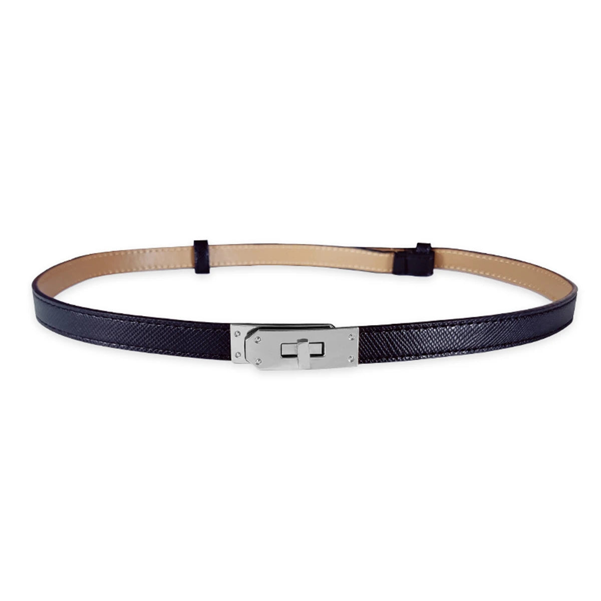 Women's PU Leather Thin Belt with Metal Buckle
