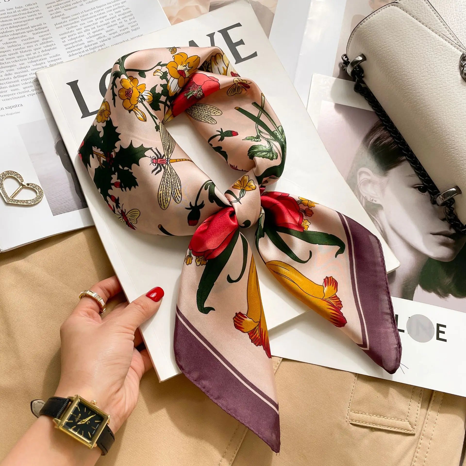 LuxeSilk 70x70cm Printed Women’s Square Scarf – 2025 Fashion Collection