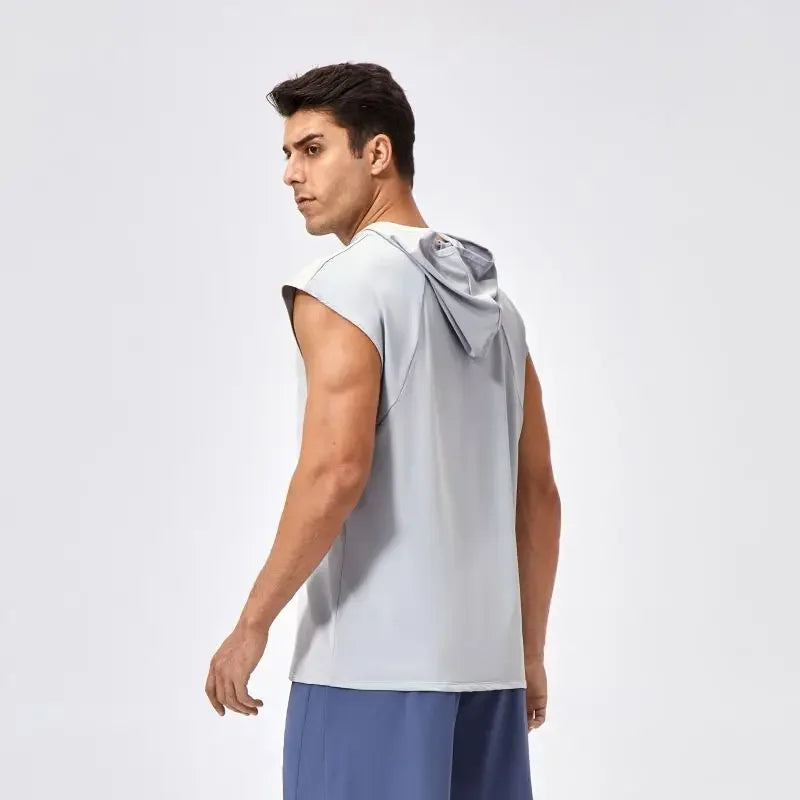Men’s Wide Shoulder Quick-Dry Hooded Tank Top  Product Description: