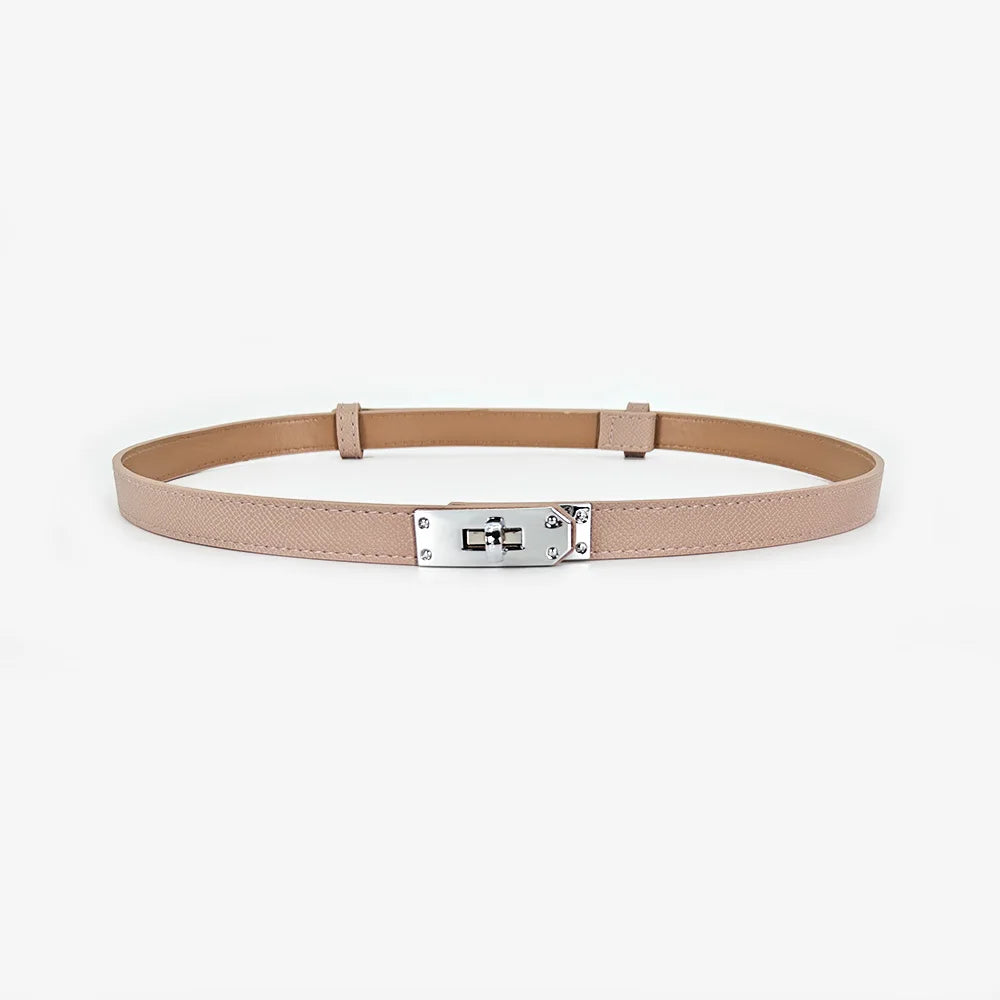 Women's PU Leather Thin Belt with Metal Buckle