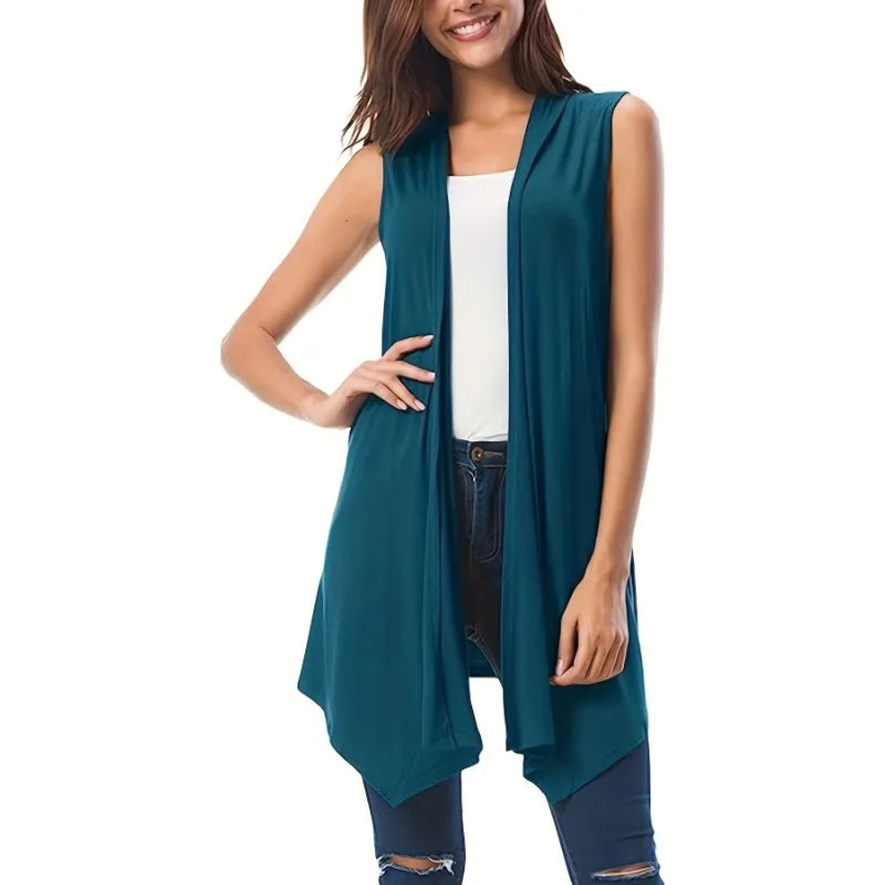 Plus Size Asymmetric Hem Sleeveless Cardigan