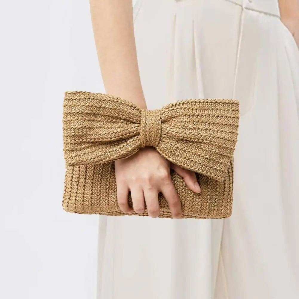 Boho Straw Bow Clutch Bag