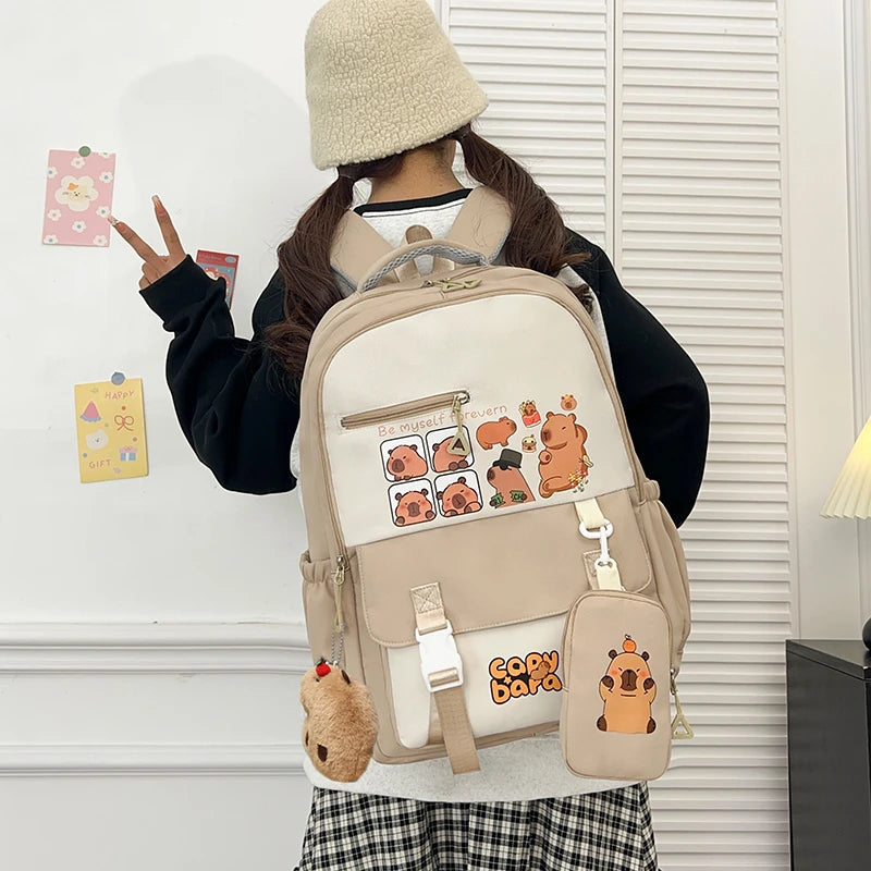 Cartoon Capybara Kawaii School Backpack