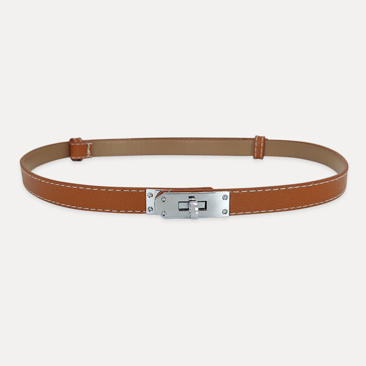 Women's PU Leather Thin Belt with Metal Buckle